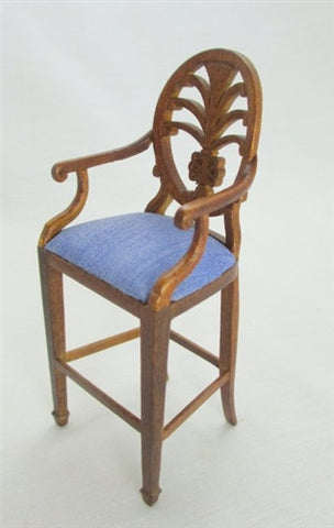 Hepplewhite Bar Stool, Blue Seat Cushion