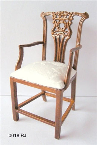 Arm Chair with Carved Back, White Seat
