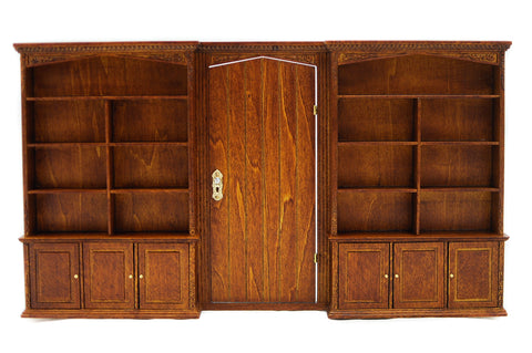 Wall Unit with Bookshelves and Door, Walnut Finish ON BACKORDER