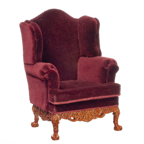 Victorian Wing Chair, Burgundy Velvet and Walnut