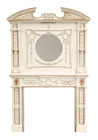 Art Nouveau Fireplace with Round Mirror in White and Gold ON SALE!
