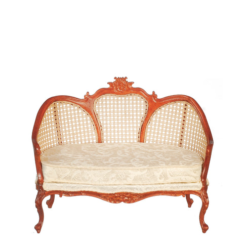 Louis XV Cane Back Settee, Walnut Finish