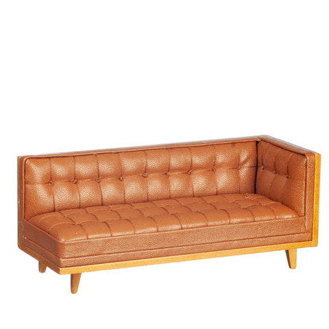 Sectional Sofa, Mid Century Style, Brown Leather and Walnut