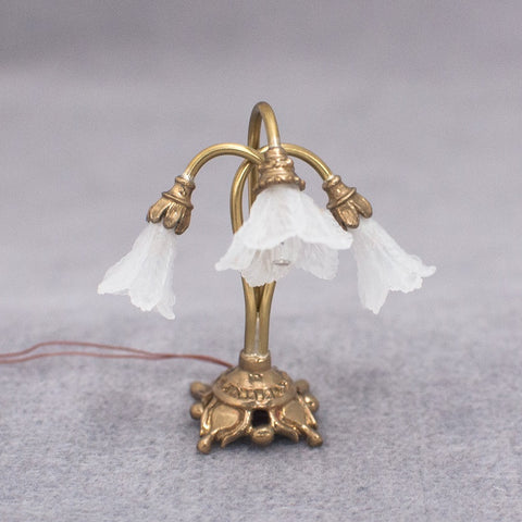 Three Armed Desk Lamp with Tulip Shades