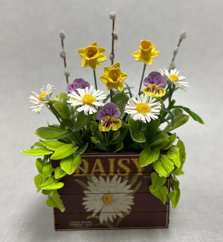 Crate of Spring Flowers, Yellow, Purple and White