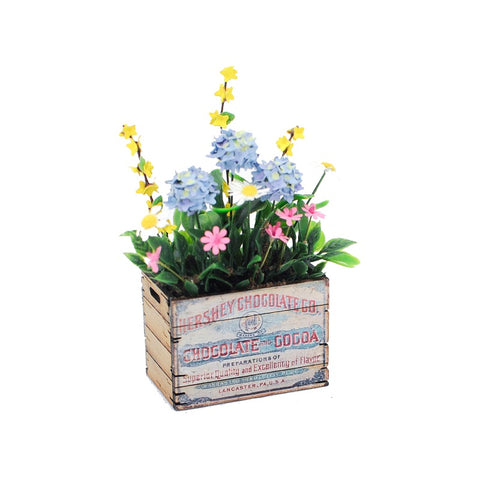 Vintage Chocolate Crate with Spring Flowers, LAST ONE
