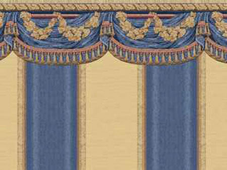 Tara Wallpaper, White with Blue and Gold Tones
