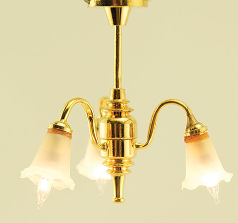 Three Light Chandelier, Downward Tulip Shades