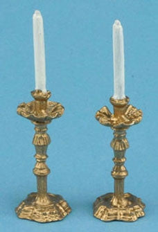 Candlesticks, Gold, Fancy, with White Candle. SOLD INDIVIDUALLY