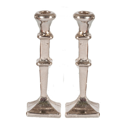 Candlesticks, Pair, Silver, Square Base