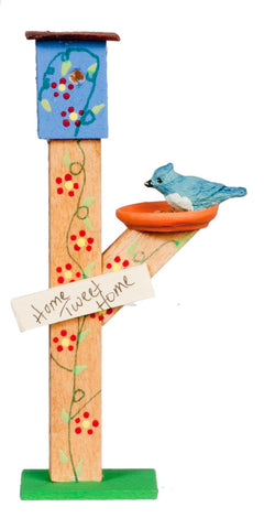 Birdhouse on Stand with Bird