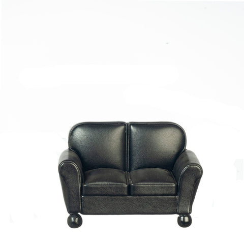 Leather Love Seat, Black, Right Sized