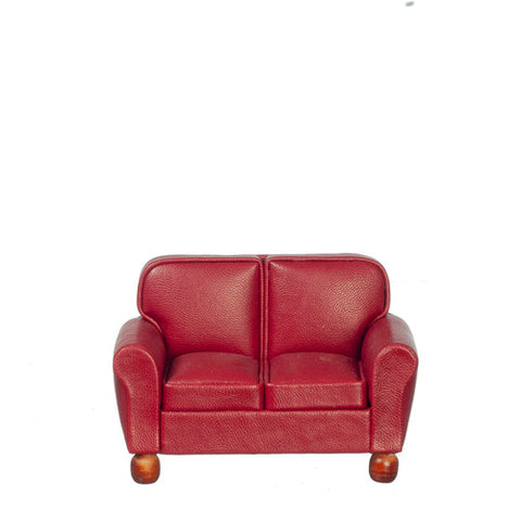Leather Love Seat, Burgunday, Right Sized