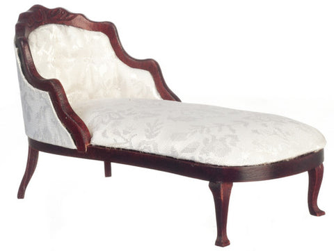 Chaise, White Silk and Mahogany Finish