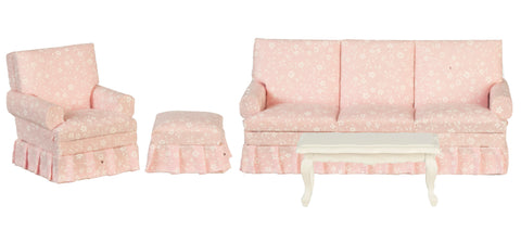Living Room Set, Pink Floral and White