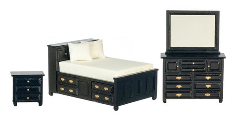 Bedroom Set, Double Bed with Drawers, Black