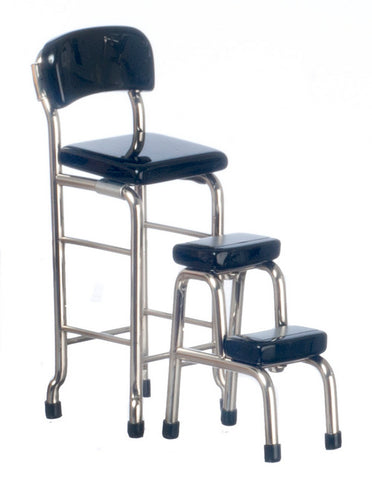 Kitchen Step Stool Chair Set, Black