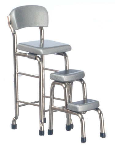 Kitchen Step Stool Chair Set, Silver