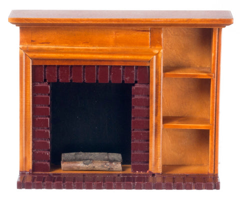 Fireplace with Book Shelves, Walnut Finish
