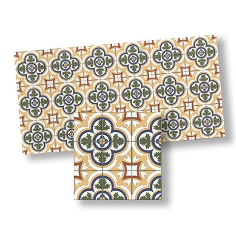 Mosaic Floor Tile, Blue, Green, Golden, Matte Finish