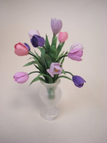 Tulips in Simple Vase, Pink and Purple