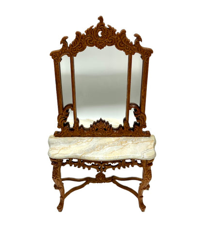 Console Table with Mirror, Cream Marble