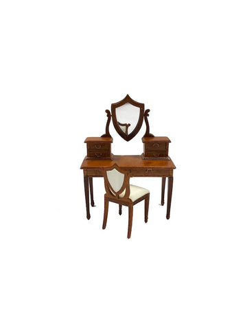 Vanity with Shield Mirror & Chair
