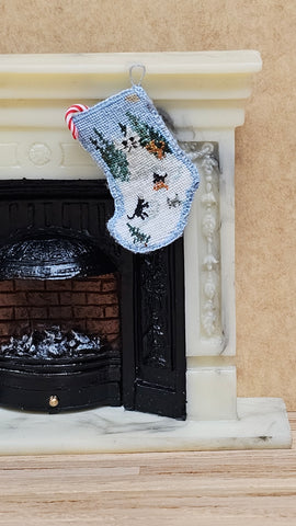 Snow Cat Christmas Stocking by Sherredawn Miniatures