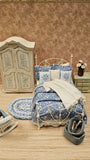 Country Iron Rose Bed, Blue and Cream
