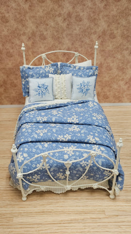 Country Iron Rose Bed, Blue and Cream