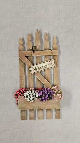 Garden Fence Planter and Welcome Sign by Sherredawn Miniatures