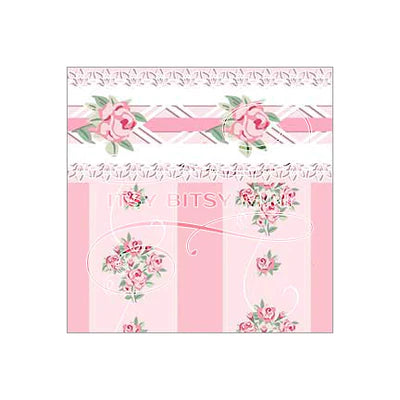 Daniiella Floral Stripe with Border, Pink,   Dollhouse Wallpaper