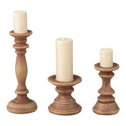 Candle Holder Set with Candles, Three Piece