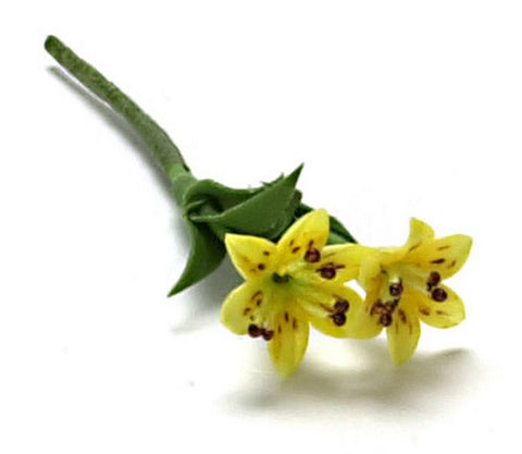 1/12 scale Dollhouse Tiger Lily fimo clay flowers in yellow. 