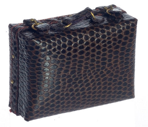 Medium, Leather Suitcase, Brown, Alligator Pattern
