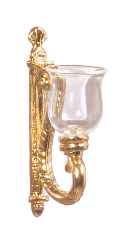 1/12 Scale Dollhouse Miniature decorative wall sconce with gold finish and clear glass globe. 