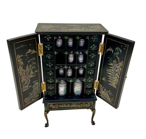 Vintage Bespaq Chinoiserie Apothecary Cabinet with Jars