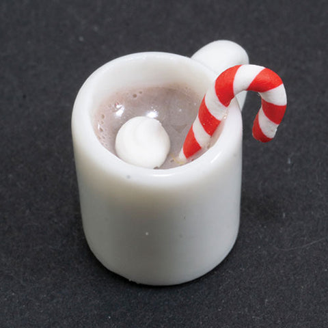 Hot Chocolate in Mug with Candy Cane