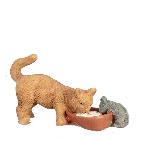 Cat, Orange Tabby, Sharing Milk with Mouse