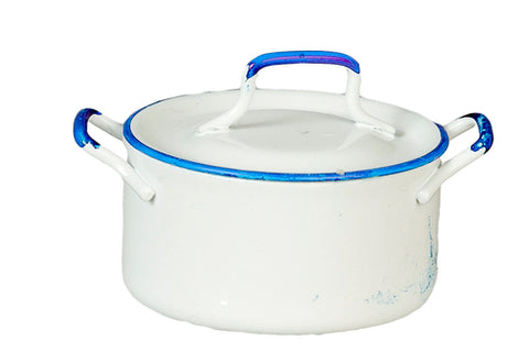 Stock Pot, Blue and White Enamel with 2 Handles