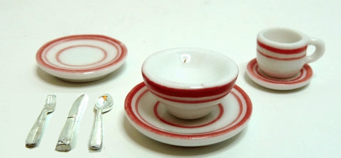 Red Dinner Set with Silverware
