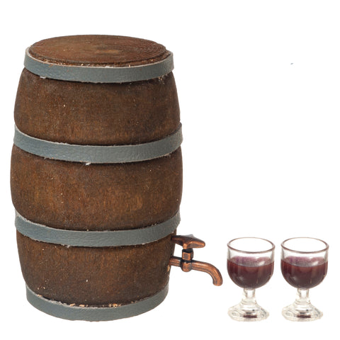 Tapped Wine Cask and Two Glasses