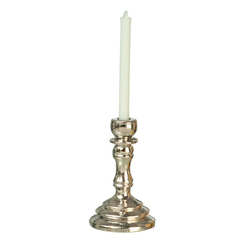 Silver Candlestick with White Candle