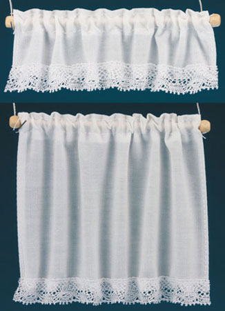 Curtains, Cottage Set, White with Lace Ruffles