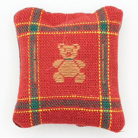 Red Plaid with Teddy Bear in Middle Pillow
