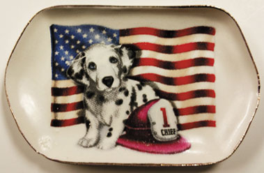 Ceramic Tray with Flag and Fire Dog