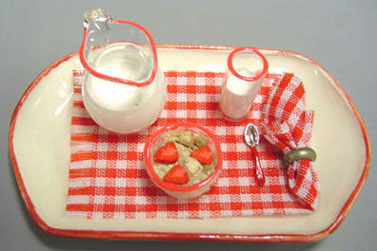 1/12 Scale miniature breakfast on a tray for a Dollhouse