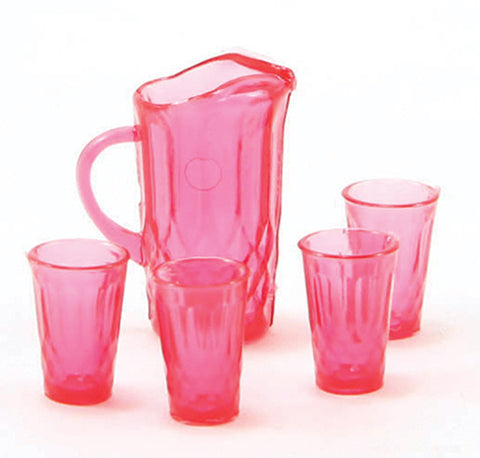       Crystal Pitcher with 4 Tumblers, Cranberry