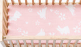 Slatted Nursery Crib, Oak with Pink Fabric