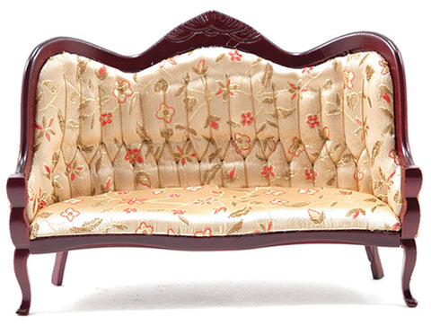 1/12 Scale Dollhouse Victorian Sofa in Mahogany and Floral fabric
